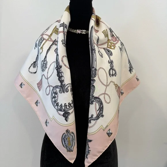 Authentic Hermes Pink and Gold Silk Scarf - Picture 6 of 11